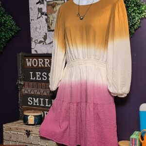 Gold & Pink Ombrē Cotton Peasant Dress By Universal Thread